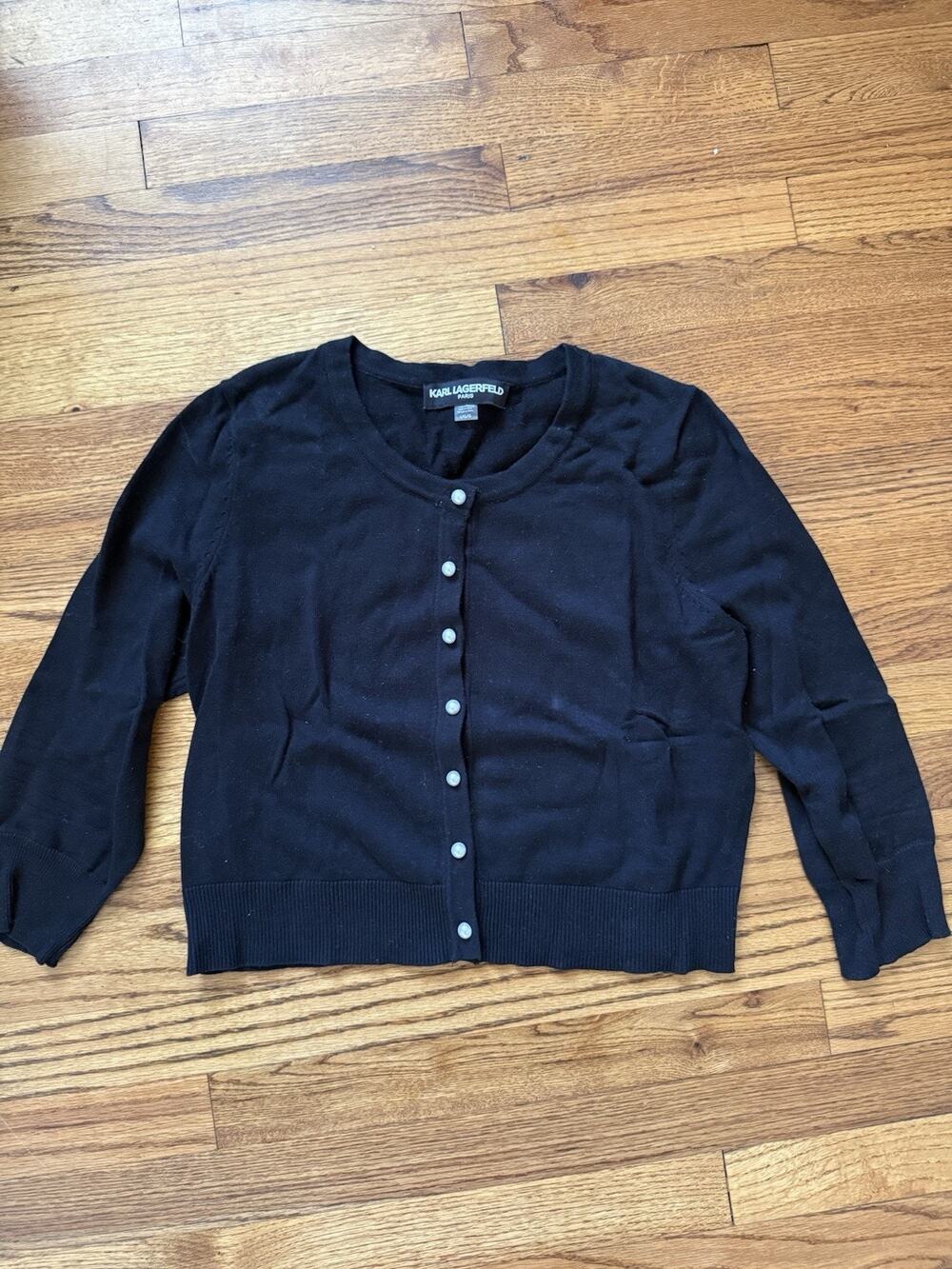 Karl Lagerfeld Paris Women’s Black Pearl Button Cardigan - Size L